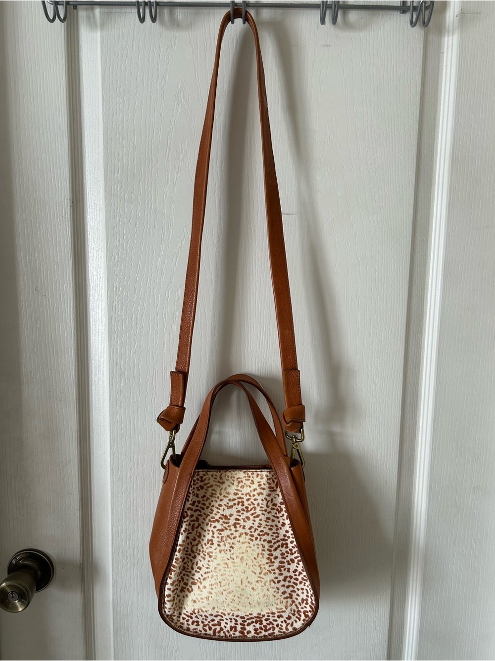 Madewell Sydney Crossbody/Shoulder Brown Leather Spotted Cheetah Print Mini Bag